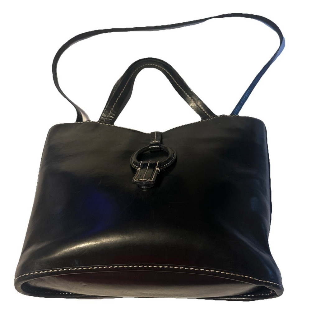 Vintage Fossil Black Leather Shoulder Bag Double Strap Magnetic Closure ZB8433